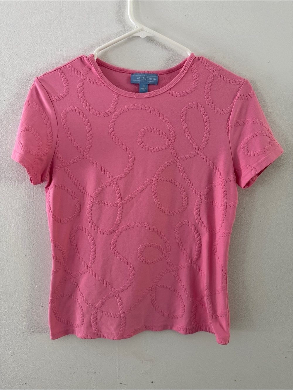 J McLaughlin Pink Short-Sleeve Textured Crew Neck Tee Sz M